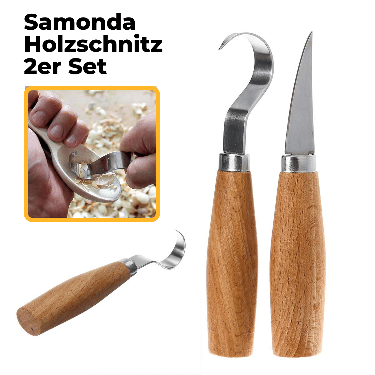 Samonda 2er Schnitzer-Set (Löffelmesser + Schnitzmesser